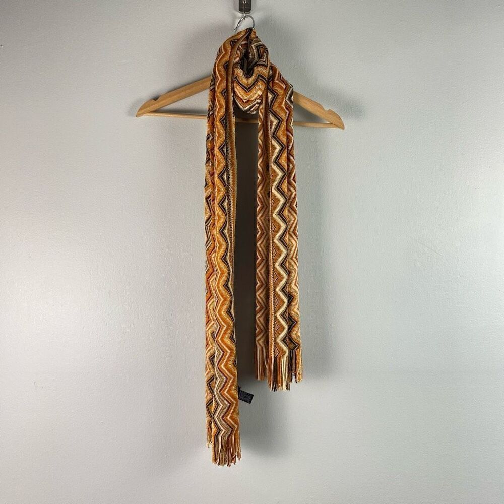 Missoni Wool Zig Zag Scarf With Fringe and Metallic Detail - Picture 3 of 7